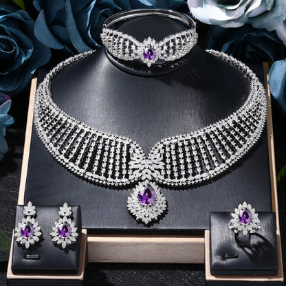 2023 New Dubai 4-Piece Jewelry Set Angel Design Bride Necklace Earring Set AAA Cubic Zirconia Women's Wedding Accessories