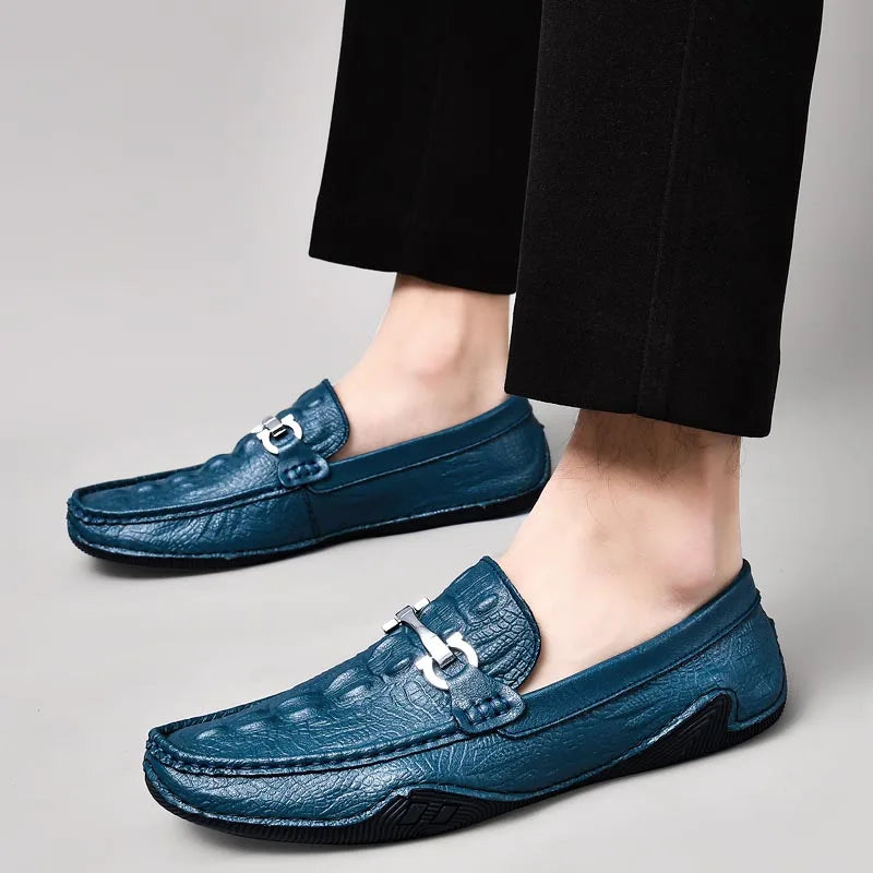 Blue Slip On Loafers Genuine Leather Casual Shoes Men Luxury Brand Designer Men's Moccasins Mocassin Homme Sales Discount