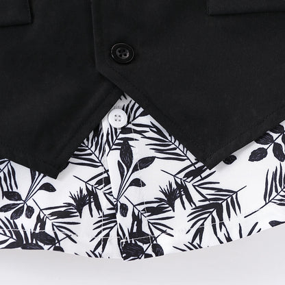 Boys' Formal Suit Printed Shirt with Gentleman's Vest and Pants Suit Suitable for 4-7 Years Old