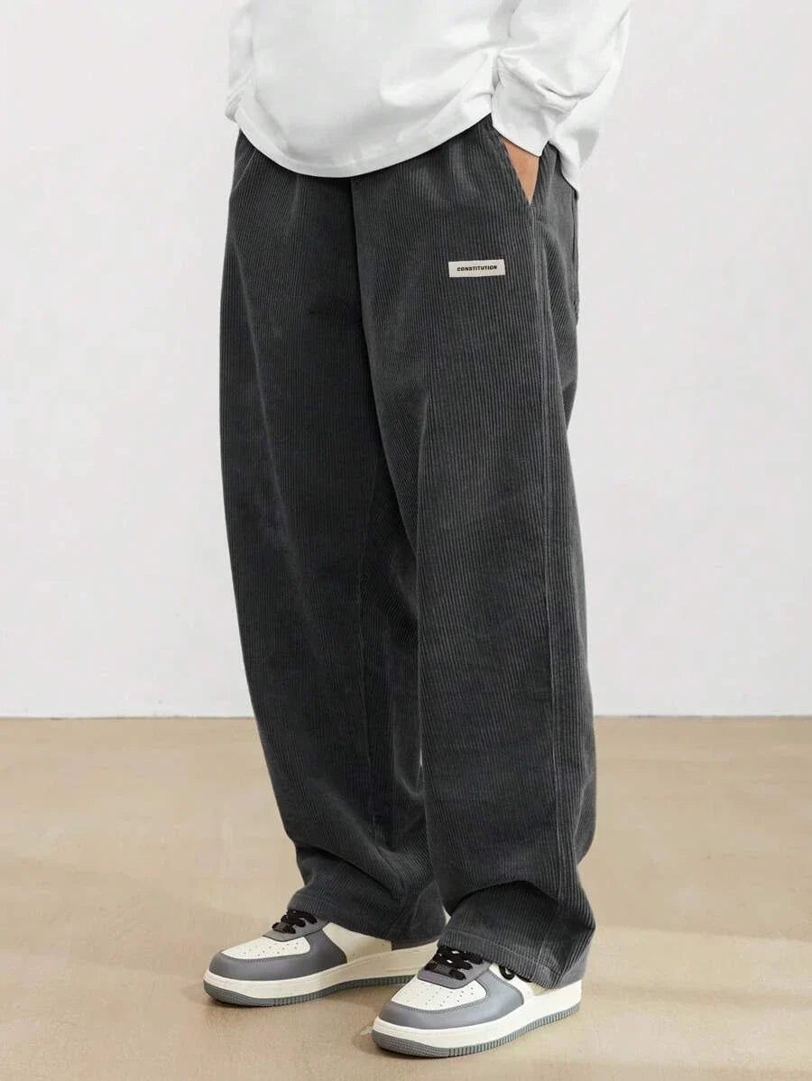 Men's Corduroy Straight Leg Casual Pants Drawstring Elastic Waist Outdoor Streetwear Winter Warm Autumn Sport Thermal Trousers