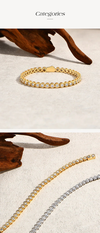 Round Cut 3mm Moissanite Tennis Bracelet 925 Sterling Silver Gold Plated Women Men's Bracelet Engagement Luxury Jewelry
