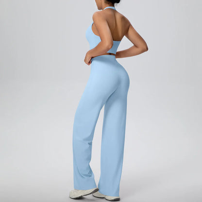 2PCS Woman Backless Hanging Neck Bra and Pants Yoga Set Summer Breathable Gym Sports Running Workout Top Hot Sales Yoga Set