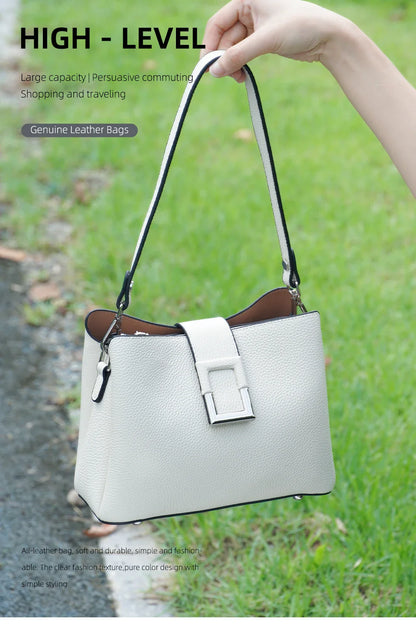 Genuine Leather White Designer Noble Shopper Shoulder Bag Commuter Large Bucket Handbag Women Tote Bucket Cross Body Bag