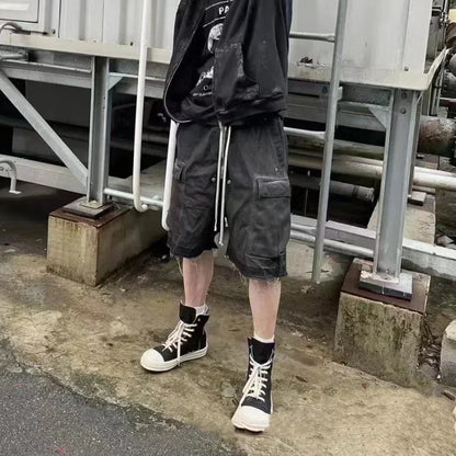 Gothic street jeans with multiple pockets men's shorts wide-legged loose nine-quarter pants knee-length pants loose casual pants