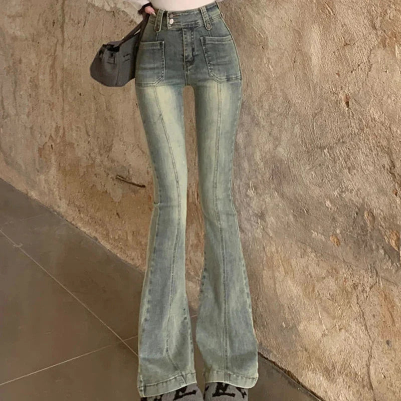 Hong Kong Style Denim Bell Bottom Pants