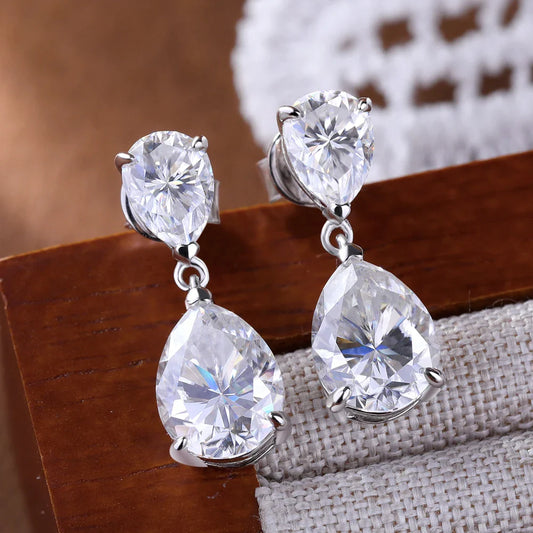 Waterdrop Moissanite Drop Earrings for Women Double Pear Cut Diamond Ear Stud 925 Sterling Silver Fine Jewelry with Certificate