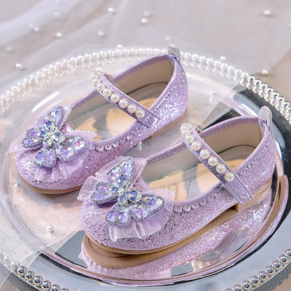 Bowtie Kids Leather Shoe Fashion Causal Sequins Children Causal Wedding Flat Shoes Autumn Girl Princess Shoes