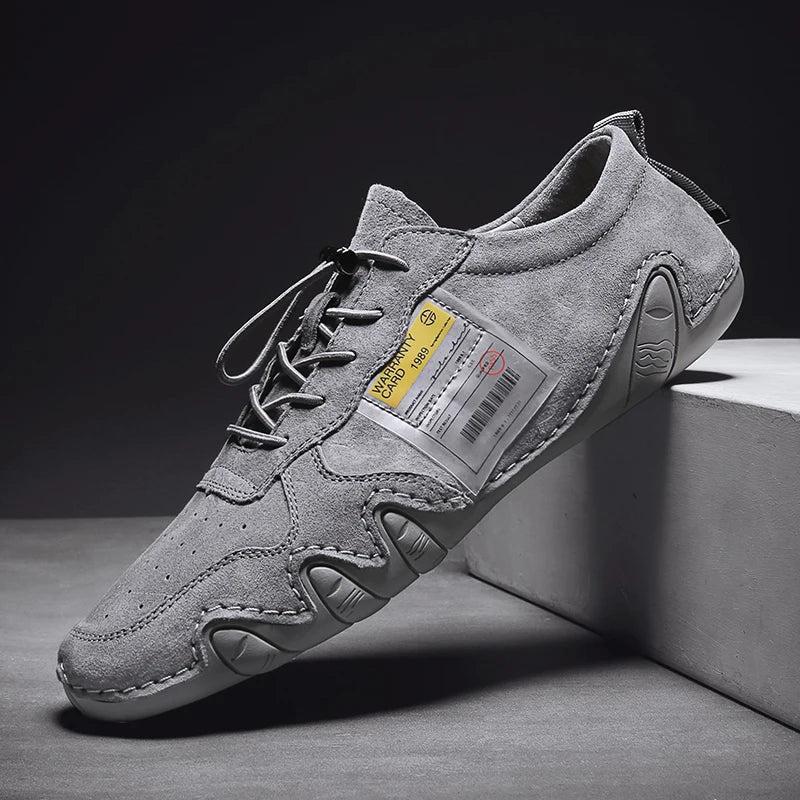Men Lightweight Sneakers Non-slip Sole Stitch Genuine Solid Leather Shoes Outdoor Casual Walking Driving Flats Shoes
