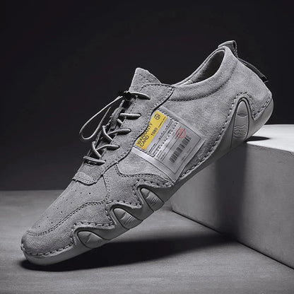Men Lightweight Sneakers Non-slip Sole Stitch Genuine Solid Leather Shoes Outdoor Casual Walking Driving Flats Shoes