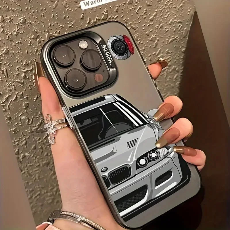 Reflective Car Design Case for iPhone with Laser Silver Finish, Shock-Absorbing Protective Cover