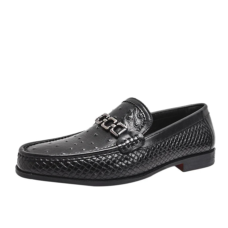 Men's Pointed Toe Formal Leather Shoes Non-Slip Comfortable Handmade Military Style Banquet Shoes with Metal Buckles