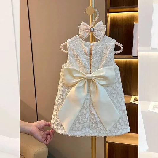 Girl Princess Tweed Classic Dresses Fashion Kids Vintage Baby Casual Wear Vestidos 1-8 Years Children Ceremonial Clothes