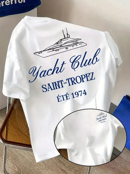 Men's Cotton Graphic T-Shirt Saint-Tropez Yacht Club Print Soft & Comfortable Casual Vacation Streetwear Tee