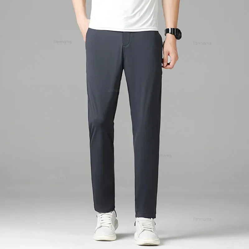 Summer Quick-drying Ice Silk Men's Casual Pants Ultra-thin Highly Elastic Business Casual Non-iron Trousers Black Gray Blue