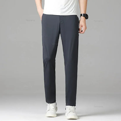 Summer Quick-drying Ice Silk Men's Casual Pants Ultra-thin Highly Elastic Business Casual Non-iron Trousers Black Gray Blue