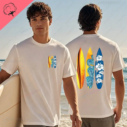 Hawaiian Traditions North Shore Hawaii Surfing Men Women White High Qulaty Cotton T-shirt Comfortable Beach-style Surf Tee Tops