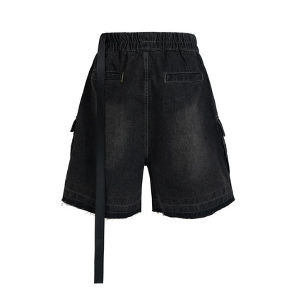 Gothic street jeans with multiple pockets men's shorts wide-legged loose nine-quarter pants knee-length pants loose casual pants