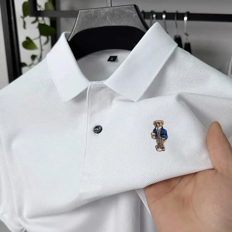 100% pure cotton T-shirt for summer new men's shortsleeved comfortable breathable polo shirt exquisite teddy bear embroidery top