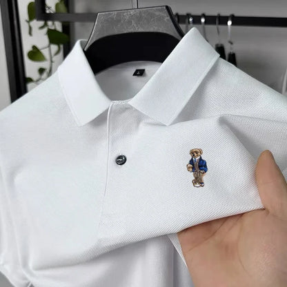 100% pure cotton T-shirt for summer new men's shortsleeved comfortable breathable polo shirt exquisite teddy bear embroidery top
