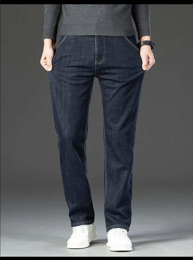 28-40 Large Size Winter Men Plush Thick Fleece Trouser Lambswool Thermal Jeans Casual Pants Windproof Warm Cotton Denim Pants