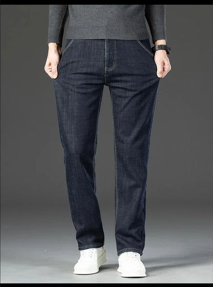 28-40 Large Size Winter Men Plush Thick Fleece Trouser Lambswool Thermal Jeans Casual Pants Windproof Warm Cotton Denim Pants