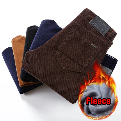 Winter Men's Fleece Corduroy Pants Warm Classic Casual Business Plush Thickened Business Trousers Male Brand Clothing