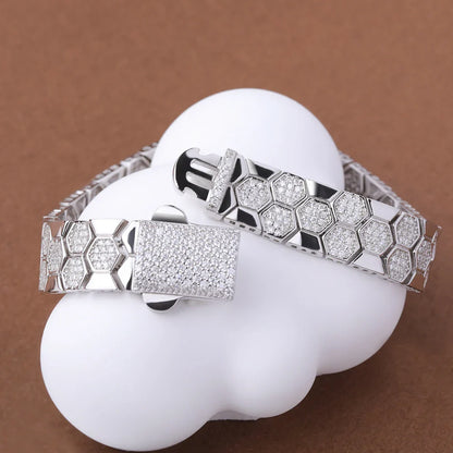 Original Honeycomb Moissanite Diamond Bracelets for Women Men 925 Sterling Silver Tennis Bracelet Wide Edge Bangles Wrist Chain