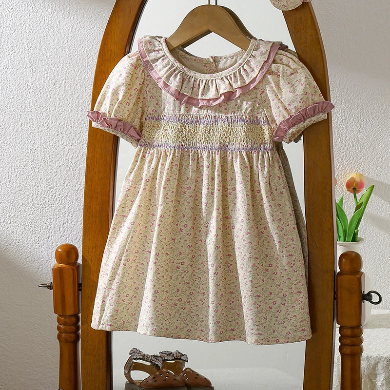 1-6Yrs Casual Summer Kids Girls Dress Floral Kids Clothes Ruffled Collar Purple Baby Girl Princess Dress New Flower Girl Dresses