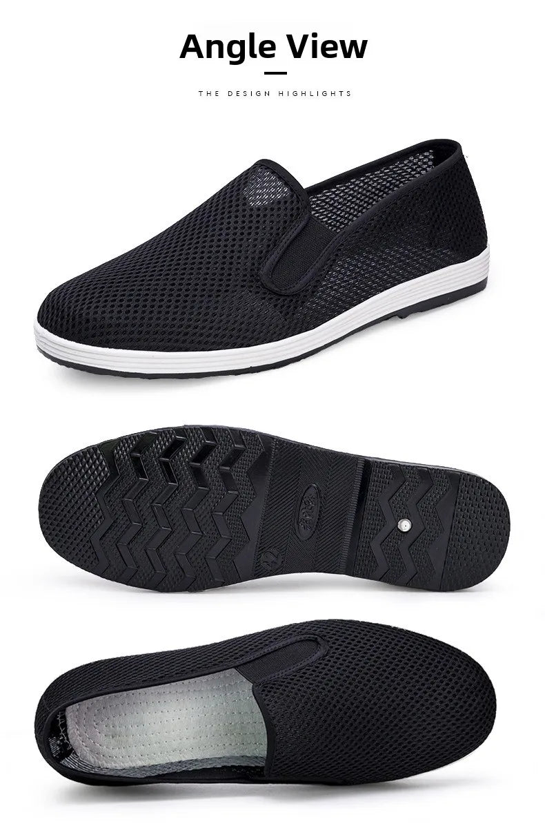 Men's Summer Soft Bottom Driving Shoes Breathable Mesh Slip-On Shoes Wear-Resistant Casual Old Beijing Style Rubber Sole