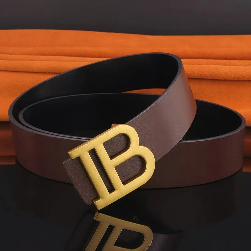 Men's Leather Alloy Buckle Belt 3.7cm Business and Leisure Dual-use High-end Designer Durable Belt