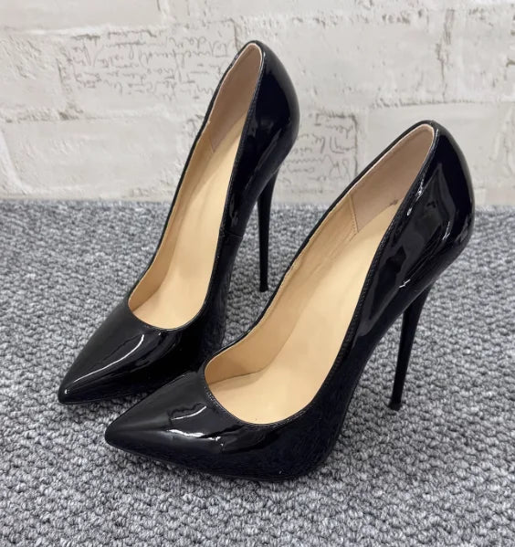 12cm pointed ultra-fine heel high heels sexy silver red powder lacquered leather plus size steel tube dance shoes