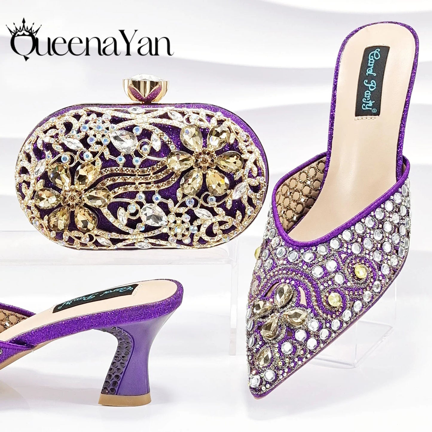 Luxury Pink Rhinestone Party Shoes and Clutch for Women- Elegant Crystal Heels with Matching Evening Bag