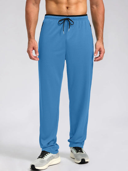 2025  Men's Comfort Sports Pants Solid Color Breathable Quick Drying Loose Fit Basketball Running Straight Leg Trousers
