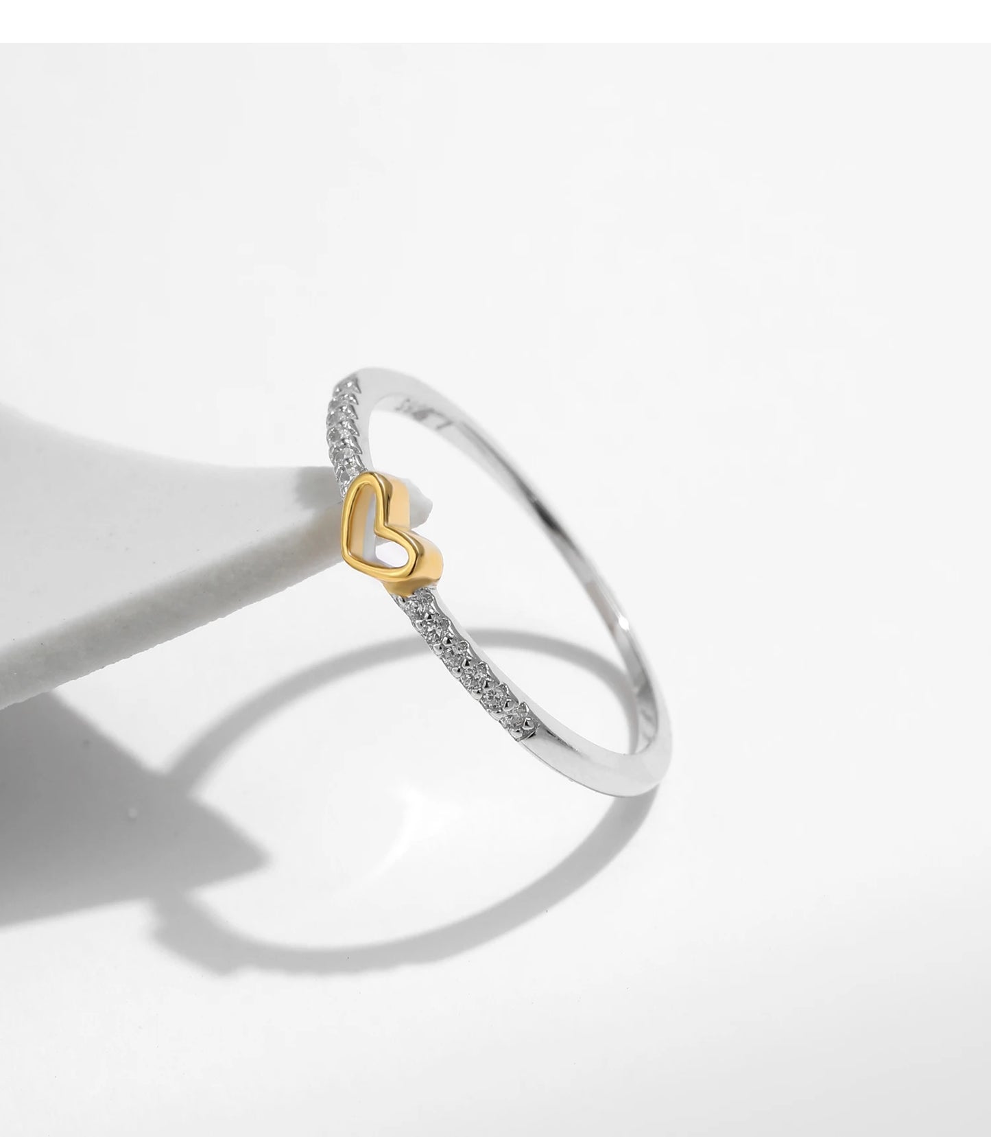 925 Sterling Silver Simple Romantic Heart Finger Ring Trendy Metallic Contrast Design Rings For Women Fine Jewelry