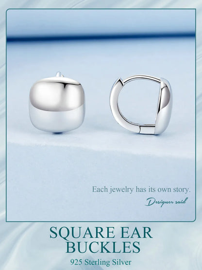 925 Sterling Silver Dainty Chunky Square Hoop Earrings for Women, White Gold Plated Hypoallergenic Lightweight Jewelry