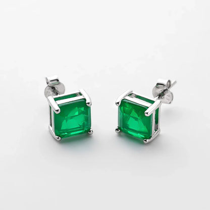 7*7mm emerald Stud Earrings for Women S925 Sterling Silver Lab Paraiba Tourmaline Gemstone Wedding Earrings Fine jewelry