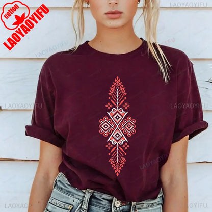 Shirt Ornament Print Shirt Ukraine Shirt Ukrainian T-shirt Gift for Women High Quality Cotton Tops Creativity Style