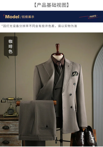 Terno Masculino de Alta Qualidade Formal Social Slim Fit Abotoamento Duplo Listrado Conjunto de Terno Noivo Casamento Roupa de Festa Smoking Roupa Masculina
