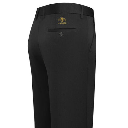 Spring Summer Mens Stretch Pants Smart Casual Suit Pants Wrinkle Resistant Dress Pants with Embroidery Pattern