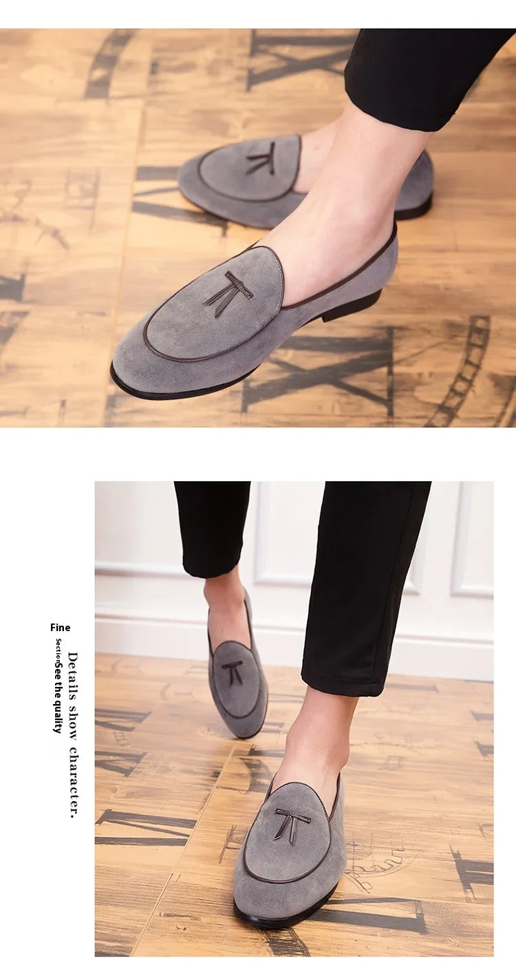 Loafers men Korean version of the trend British fringe men's shoes suede sanded bean shoes a slip-on small leather shoes