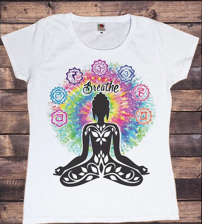 Yoga Print Tshirt Women Bird Om Aum Jade Buddha Meditation Tie Die T Shirt Femme T-Shirt Tops