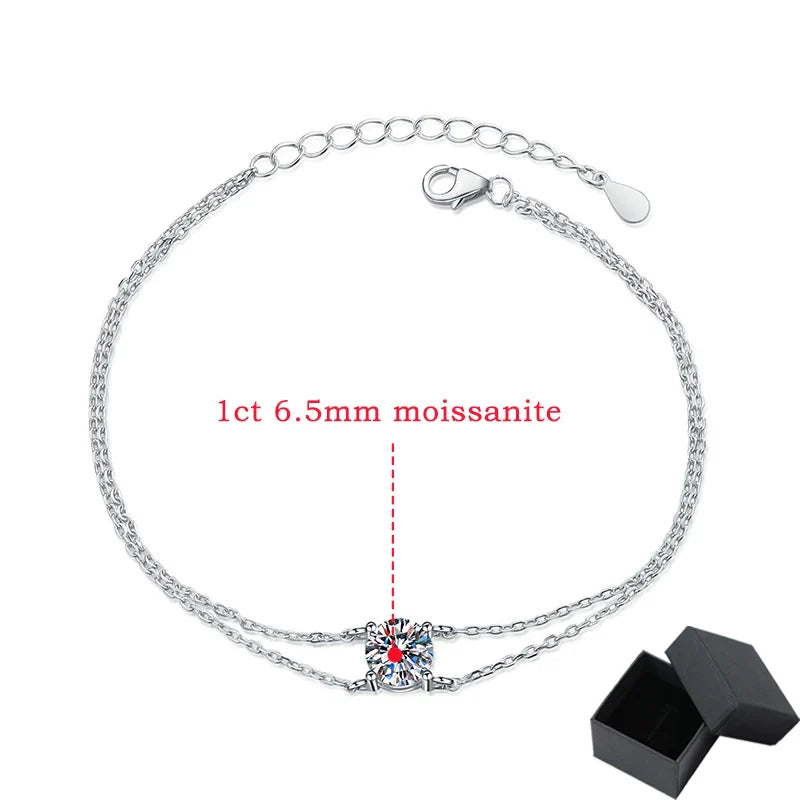 1CT 6.5mm D Color Moissanite Bracelets for Women Classic Four Claw Chain 100% S925 Sterling Silver Sparkling Jewelry