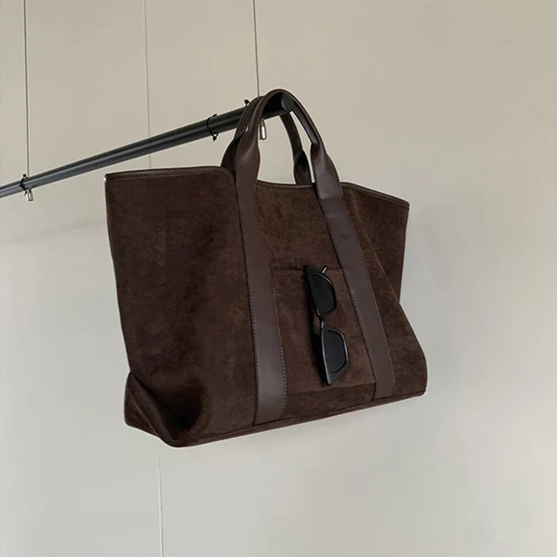Vintage Suede Large Capacity Handbag Simple All-match Fashion Tote Bags Design Casual Top Handle Shoulder Bag For Women