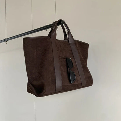 Vintage Suede Large Capacity Handbag Simple All-match Fashion Tote Bags Design Casual Top Handle Shoulder Bag For Women