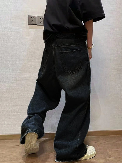 1Pc Men's Wide Pants Brushed Jeans Wide Jeans Y2K New Rocks Jeans Buggy Black Hip-Hop Pants