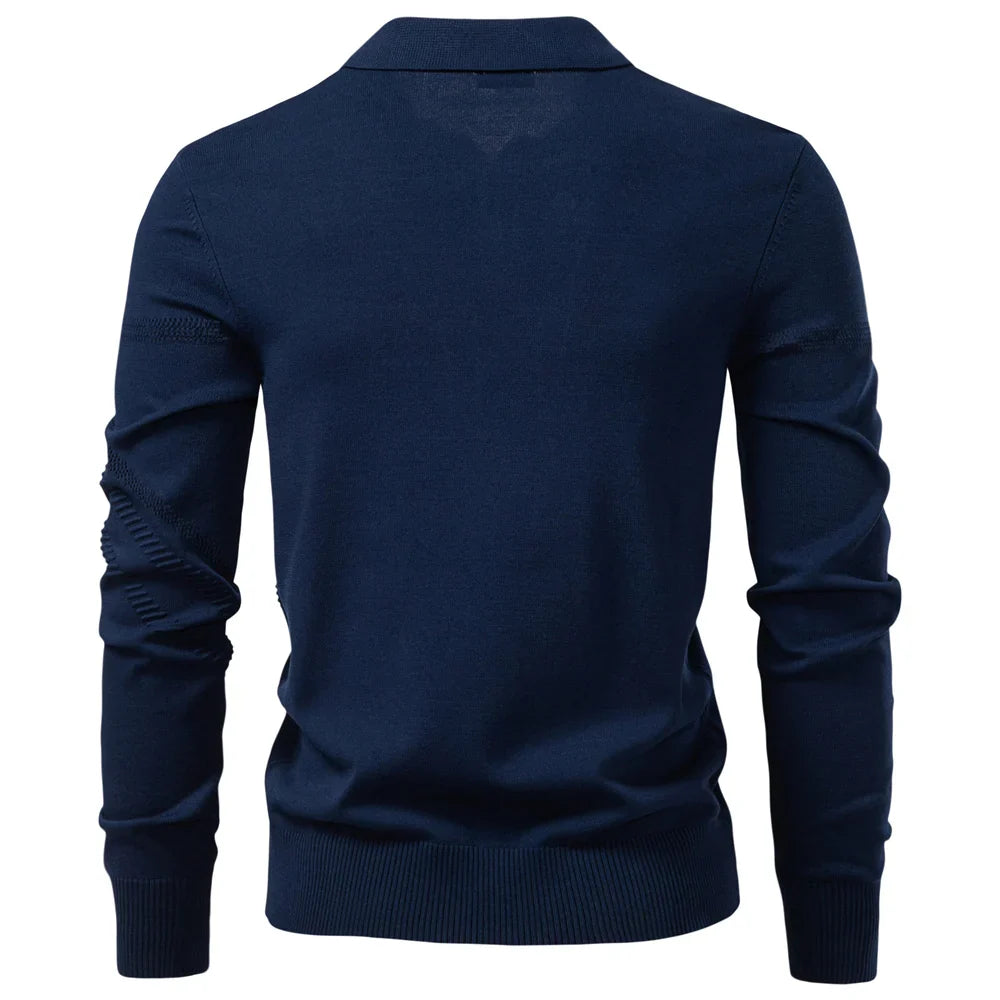 Men's Slim Fit Long Sleeve Polo Shirt Autumn Winter Thermal Comfort Fashion Stripe Solid Color Button up Polo Tops