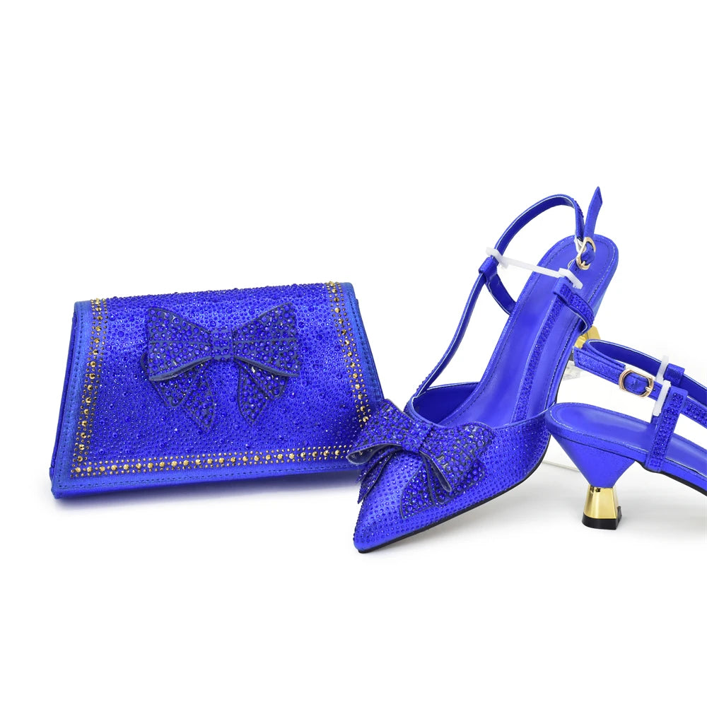 Italian Shoe and Bag Set Designer Wedding Luxury Italian Shoes and Bag Set for Women Full Rhinestone Party Pumps