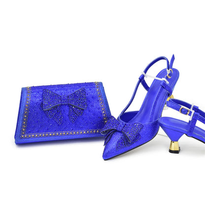 Italian Shoe and Bag Set Designer Wedding Luxury Italian Shoes and Bag Set for Women Full Rhinestone Party Pumps