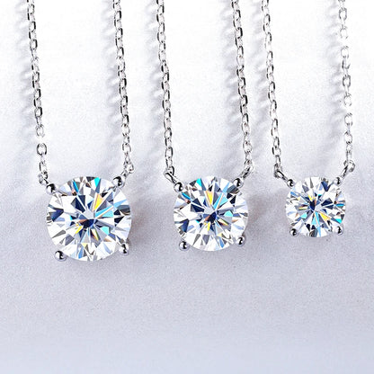 Colar Feminino de Moissanite Banhado a Ouro Branco 1-10 CT Clássico com Pingente de Quatro Garras Joia de Casamento em Prata Esterlina 925