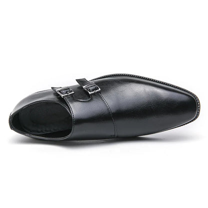 Sapato Social Clássico Retrô Masculino Modelo Monk de Couro com Fivela Bico Fino para Escritório Casamento Confortável